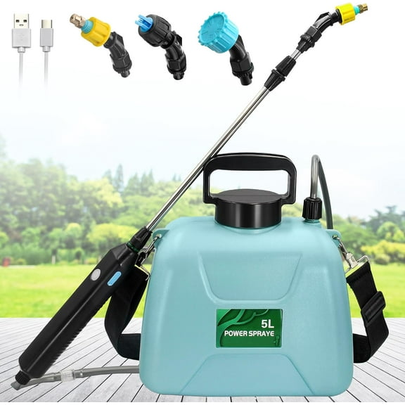 Battery Powered Garden Sprayer, 1.35 Gallon/5L Electric Sprayer with 3 Adjustable Speed, Potable Garden Sprayer with Telescopic Wand, Plant Sprayer for Yard Lawn Weeds Plants