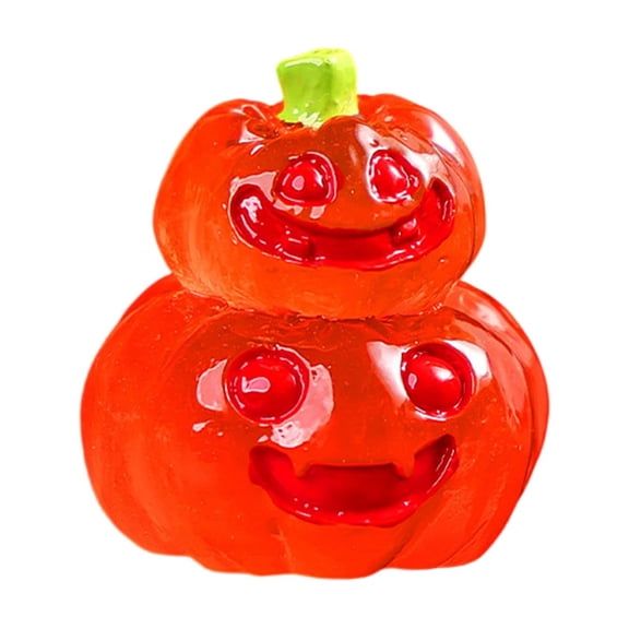 Battery Powered Ghost Pumpkin Resin Ornament, Micro Glow Figurine, Desktop Landscape Party Table Light Up Decor Red