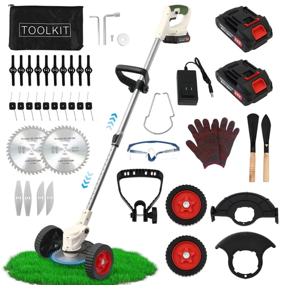 Battery Powered Grass Trimmer - 2000mAh x2 - Electric Weed Trimmer for Efficient Lawn Cleanup