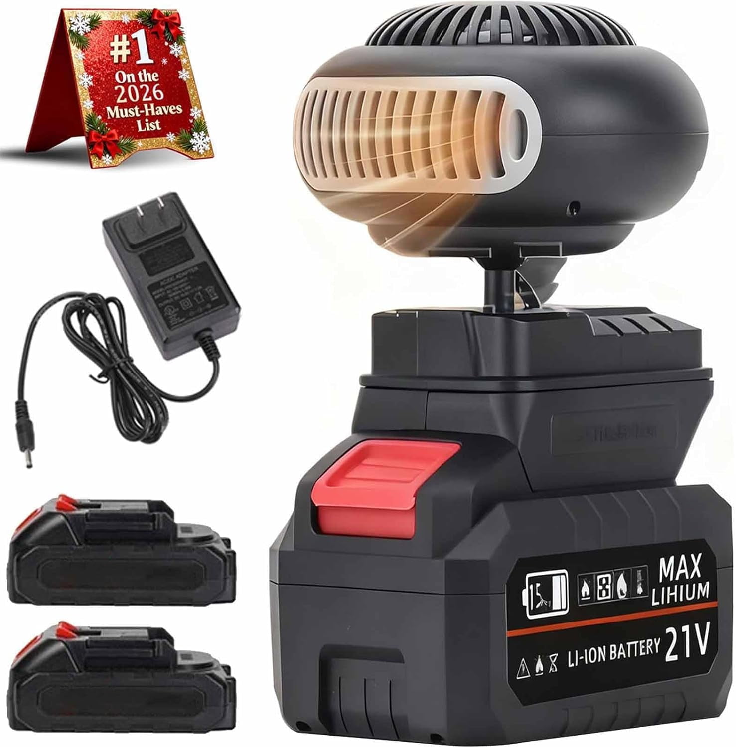 Battery Powered Heater, 2026 New Portable Heater Runs on Batteries, Battery Operated Heaters for Indoors Car Small Space, Rechargeable Anti Tilt Design, With Car Window Defrosting Function(1 battery)