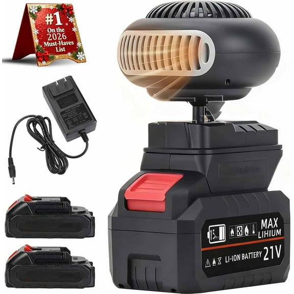 Battery Powered Heater, 2026 New Portable Heater Runs on Batteries, Battery Operated Heaters for Indoors Car Small Space, Rechargeable Anti Tilt Design, With Car Window Defrosting Function(1 battery)