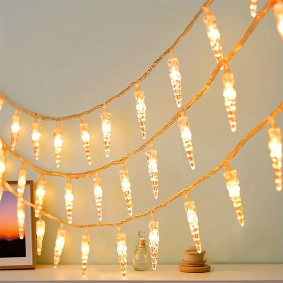 Battery Powered Ice String Lights - 10 LED Warm White Lights for Indoor Holiday Decoration, 59.06 Inches Flexible Wire