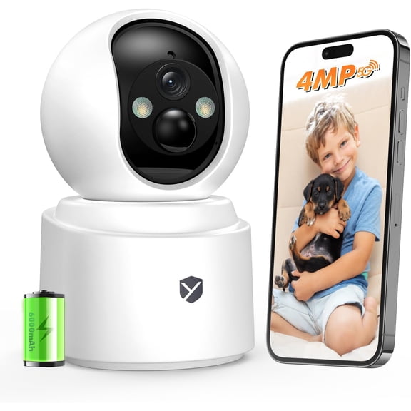 Battery Powered Indoor Camera Wireless for Home Monitoring, Rechargeable Pet with 2-Way Audio, 360 PTZ, 2.5K Color Night Vision, Dual-Band WiFi, TF/Cloud Storage, Dog & Cat Cam phone app