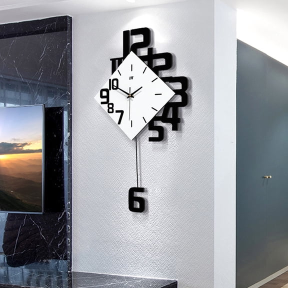 Modern White+Black Swing Wall Watch Clock Quartz Silent Pendulum Hanging Clock Art Decoration Home