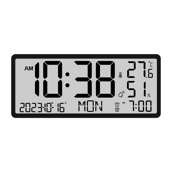 Battery Powered LCD Digital Electronic Awaken Clock Temperature Humidity Date Time Display Desktop &Wall Hanging Clock B,Black