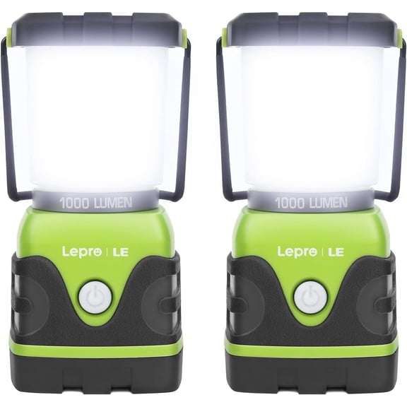 Battery Powered LED Camping Lantern 1000 Lumen Waterproof with 4 Light Modes Portable Emergency Light Green 2 Pack