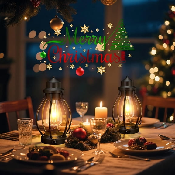Battery-Powered LED Lanterns Vintage Lights for Christmas, 2 Pack Rechargeable Lantern with Dimmerble Warm White Edison Bulb, Waterproof Hanging Light Table Lamp for Outdoor & Indoor Decorative