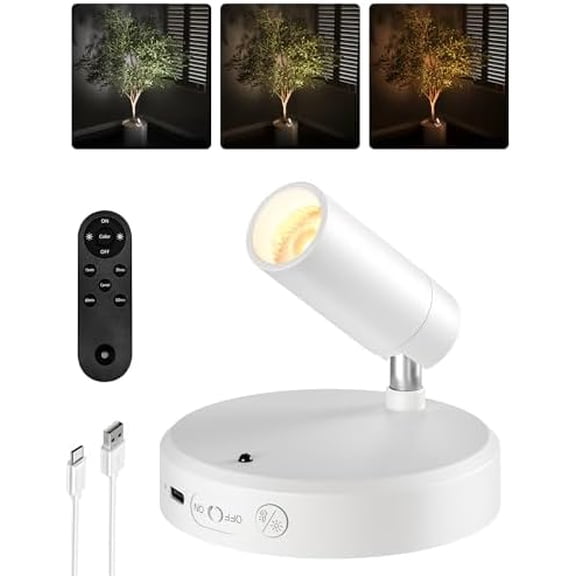 Battery Powered LED Spotlight Indoor, Wireless Picture Lights with Remote, 5500mAh Rechargeable Mini Display Light, Uplighting Indoor for Artwork, Tree, Painting, Portrait (white-1Pack)