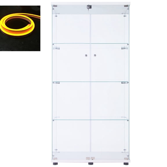 Battery-Powered LED Strip Light Glass Cabinet / Quick Assembly for Easy Setup