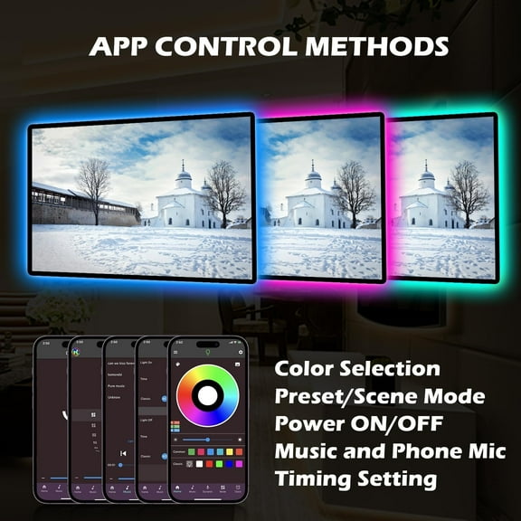 Battery Powered Led Strip Lights, 2x16.4Ft (32.8Ft),Two Sets of Strip Light with 4 AA Battery Box/USB RGB LED Lights, Remote and APP Control