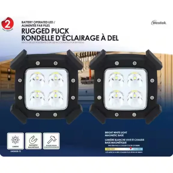 Battery Powered Magnetic LED Puck Light 2pk for Shed Pantry
