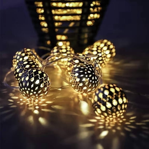 Battery Powered Moroccan String Lights with 10 Silver LED Spherical Bulbs - Warm White Light for Weddings, Parties, and Home Decor
