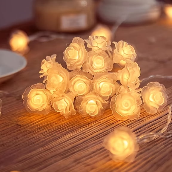 Battery-Powered Plastic Flower LED String Lights - Switch-Controlled Indoor Decor for Bedroom, Wedding, Living Room, and Christmas Celebrations