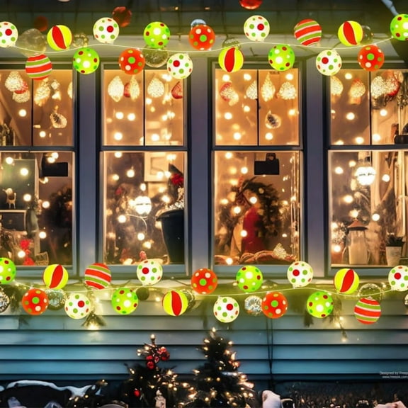 Battery-Powered Polka Dot Ball Lights, Festive Decorative Lights, Polka Dot Striped Polka Dot Balls, 9.8.4 Feet 20 Led Waterproof Night Lights, Suitable For New Year'S, Windows, And Walls.