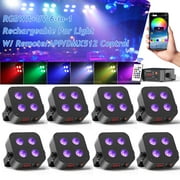 Battery Powered Rechargeable Par Light - 4*18W 6IN1 RGBWA+UV Wireless Par Light by Remote/APP/DMX512 Control Sound Activated LED Up Lights for Event Wedding Church Stage Party Indoor Uplighting