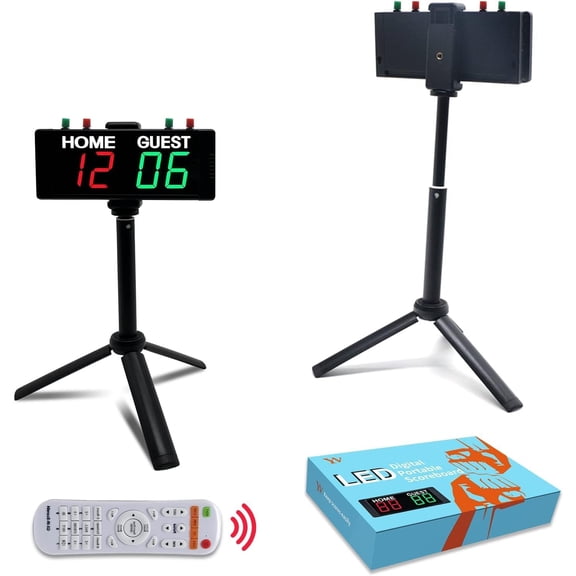 Battery Powered Scoreboard Clock Timer with Buttons, Portable Digital Scoreboard with Remote, Electronic Scoreboard with Stand, Cornhole Score Keeper for Outdoor Yard Games/Shuffleboard/Pickleball