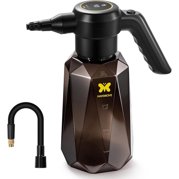 Battery Powered Sprayer 0.5 Gallon, Electric Spray Bottle Up to 7.5 Hours Long Battery Life with Fast Charging, Automatic Garden Sprayer with Adjustable Pressure, Semi-Transparent Tank