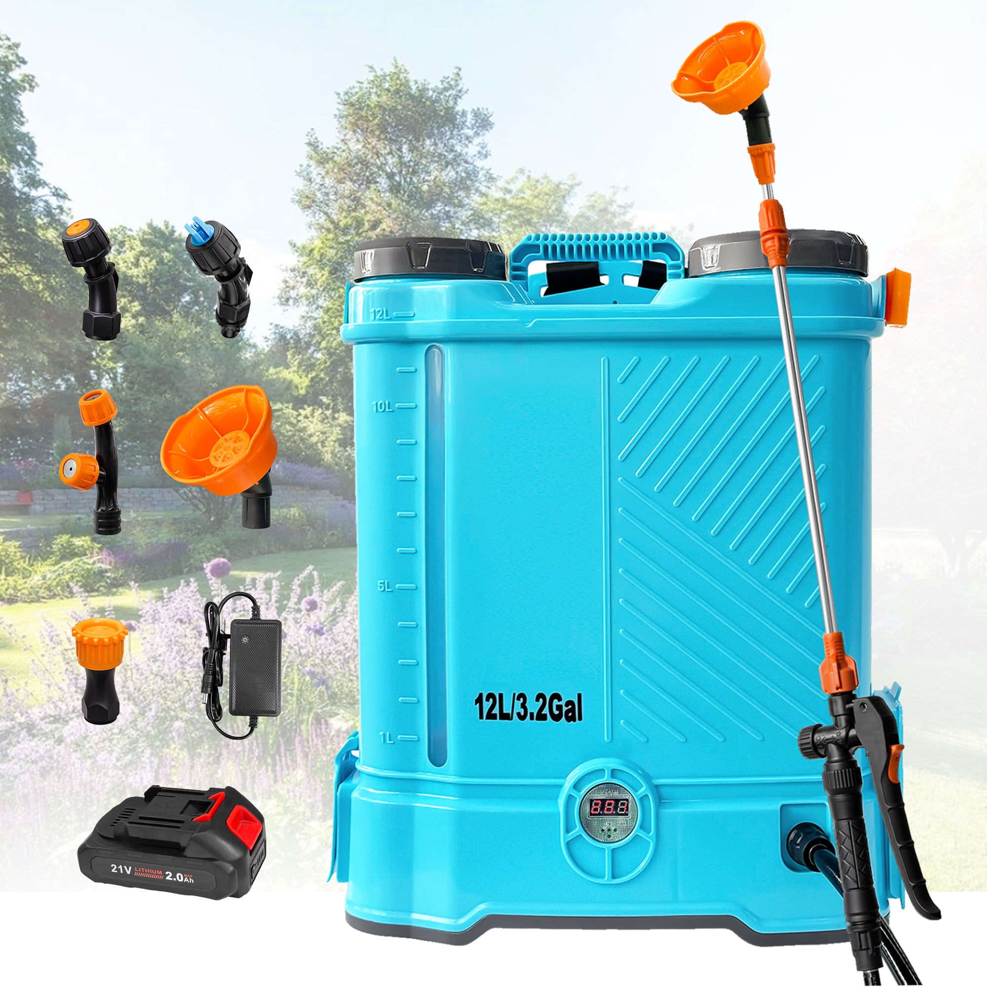 SYLMAX 3.2 Gallon Battery Powered Backpack Sprayer, Electric Garden Lawn Sprayer with Telescopic Wand & 5 Nozzles, Includes Battery, Rechargeable Weed Sprayer for Lawn, Yard