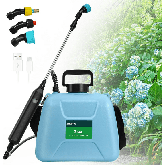 Battery Powered Sprayer 2 Gallon, Powerful Electric Sprayer with 3 Mist Nozzles, Rechargeable Handle, Retractable Wand, Garden Sprayer with Adjustable Shoulder Strap for Lawn,Garden