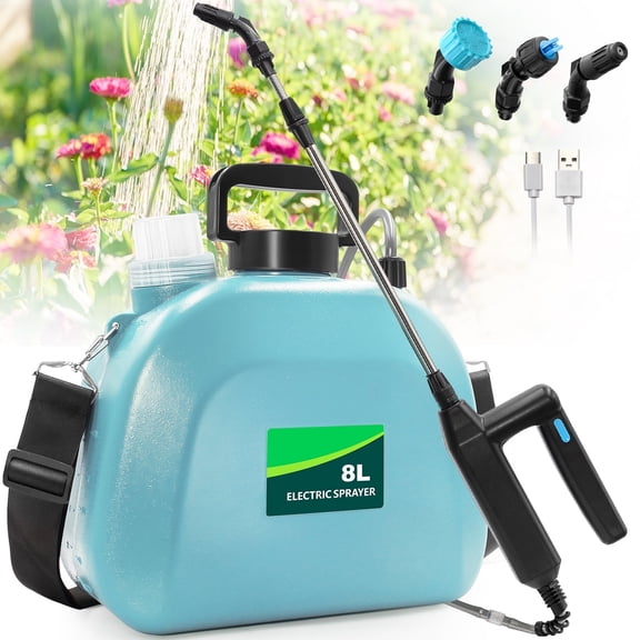 2 Gallon Electric Garden Sprayer, Rechargeable Battery Powered Sprayer with 3 Nozzles, Retractable Wand & Shoulder Strap for Lawn, Weed, Fertilizer, Herbicide & Cleaning