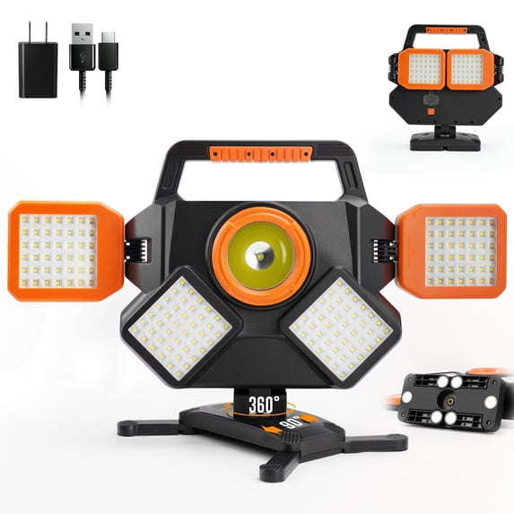 Rechargeable Work Light, Magnetic Work Light, Foldable 360° Rotatable Portable LED Light, 5000LM, IP65 Waterproof Cordless Worklight