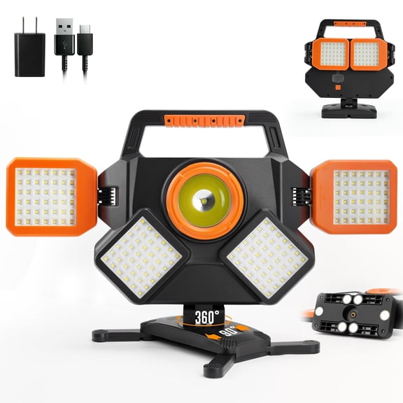 Rechargeable Work Light, Magnetic Work Light, Foldable 360 Rotatable Portable LED Light, 5000LM, IP65 Waterproof Cordless Worklight