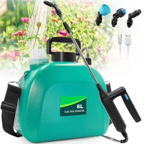 SYLMAX 2 Gallon Electric Garden Sprayer, Rechargeable Battery Powered Sprayer with 3 Nozzles, Retractable Wand & Shoulder Strap for Lawn, Weed, Fertilizer, Herbicide & Cleaning