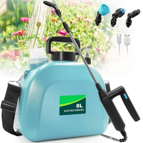 SYLMAX 2 Gallon Electric Garden Sprayer, Rechargeable Battery Powered Sprayer with 3 Nozzles, Retractable Wand & Shoulder Strap for Lawn, Weed, Fertilizer, Herbicide & Cleaning