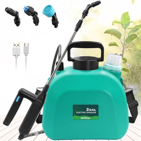 SideKing 2 Gallon Battery Powered Sprayer – Electric Garden Sprayer with Rechargeable Handle, 3 Nozzles, Retractable Wand & Strap for Lawn Sprayer, Weed Sprayer, Fertilizer, Herbicide & Cleaning