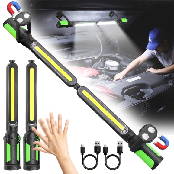 Mechanic Light, Underhood Work Light with Sensor Control, LED Rechargeable Magnetic Automotive Work Light Bar for Car Repair, Inspection, Workshop Garage, Emergency (2 Pack)