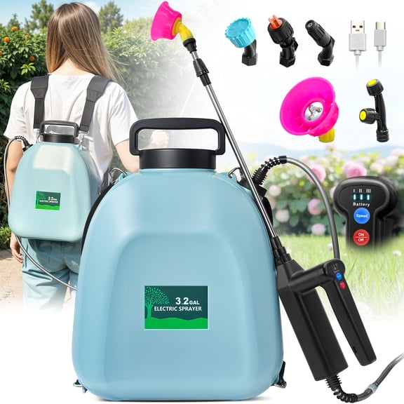 SideKing 3.2 Gallon Battery Powered Sprayer, Electric Backpack Garden Sprayer with 4 Nozzles & 32" Telescopic Wand, Rechargeable Weed Sprayer for Lawn, Yard, Plants