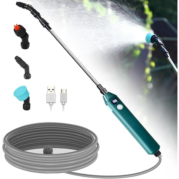 Battery Powered Sprayer Wand,23.6" Electric Telescopic Wand with 3 Spray Forces, Indicator, 16.4FT Hose, Mist Nozzles for Lawn and Garden