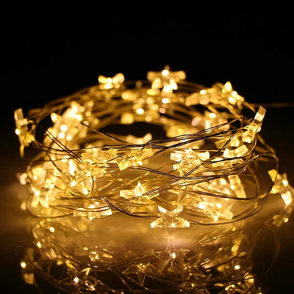Battery Powered Star-Shaped Led String Lights, 5-Meter Long Decorative String Lights For Party Home Bedroom Garden Festive Occasions And Outdoor Events Decoration, Flexible Wire