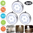 thumbnail image 1 of Battery Powered Ultra-Thin Touch Sensor LED Cabinet Lights, Magnet Stick-on Closet Light, LED Tap Night Lights for Kitchen, Bedroom, Stairs, Bar, Car, with Hanging rope,3 Packs, White, 1 of 9