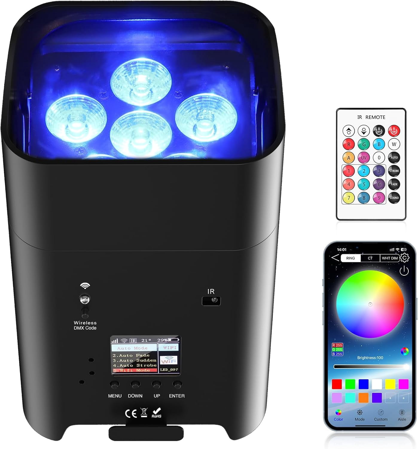 Battery Powered Uplights Rechargeable Par Can 6x18W RGBWA+UV LED Stage Lights