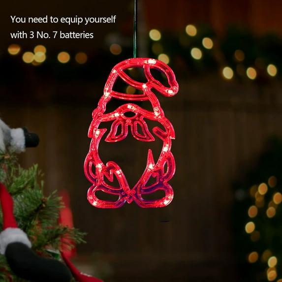 Battery Powered Window Lights, Christmas Gnome LED String Lights with Timer and Suction Cup for Indoor Holiday Decor(Red)