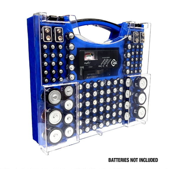 Battery Pro Organizer & Tester, Holds 100 Assorted Batteries, 1 Case, Blue