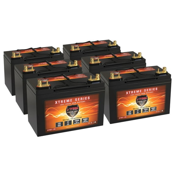 Battery Replacement for Gem E2 E4 E6 ES EL QTY 6 12V 135Ah Vmax XTR31-135 AGM