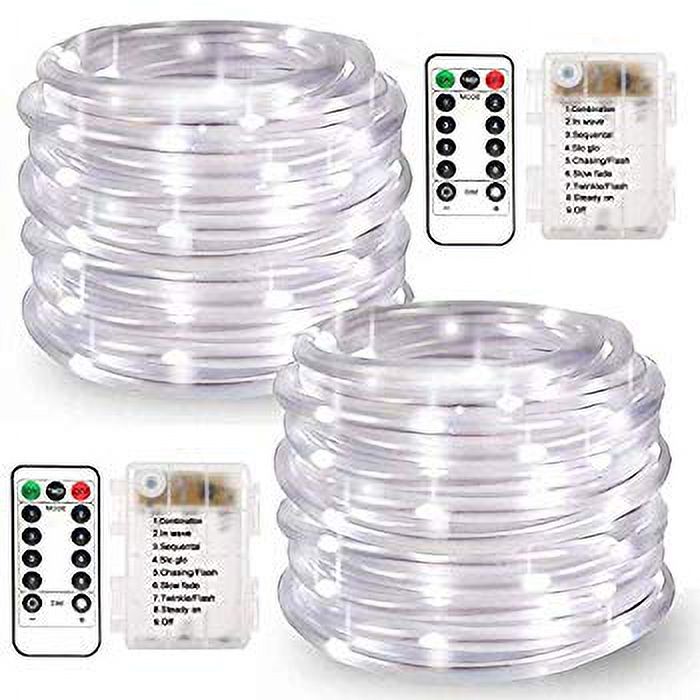 Battery Rope String Lights, 2 Pack 100 LED Waterproof Rope String