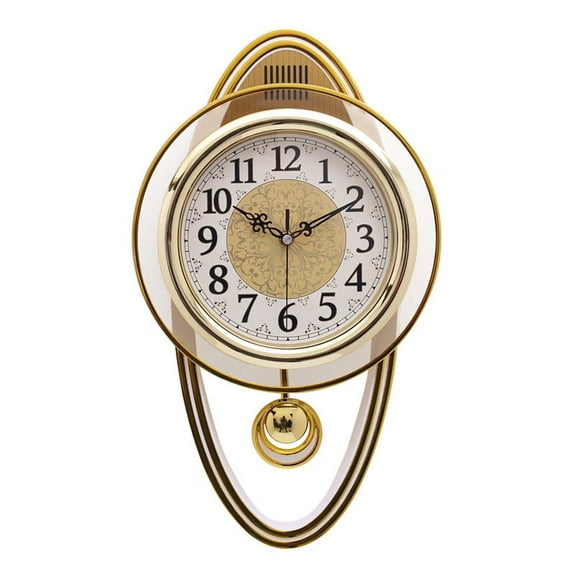 Battery Simple Wall Clock,European Retro Pendulum Wall Clocks, Silent Clock With Rotating Pendulum Hanging Watches Non ticking For Living Room Bedroom Decorative