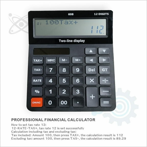 Battery and Solar  120-Step Calculation Check Memory 12 Digit 2 Line Extra Large Calculator Big Buttons and 5.5" LCD Display, Configurable Tax Rate Financial Calculator for Tax Calculations