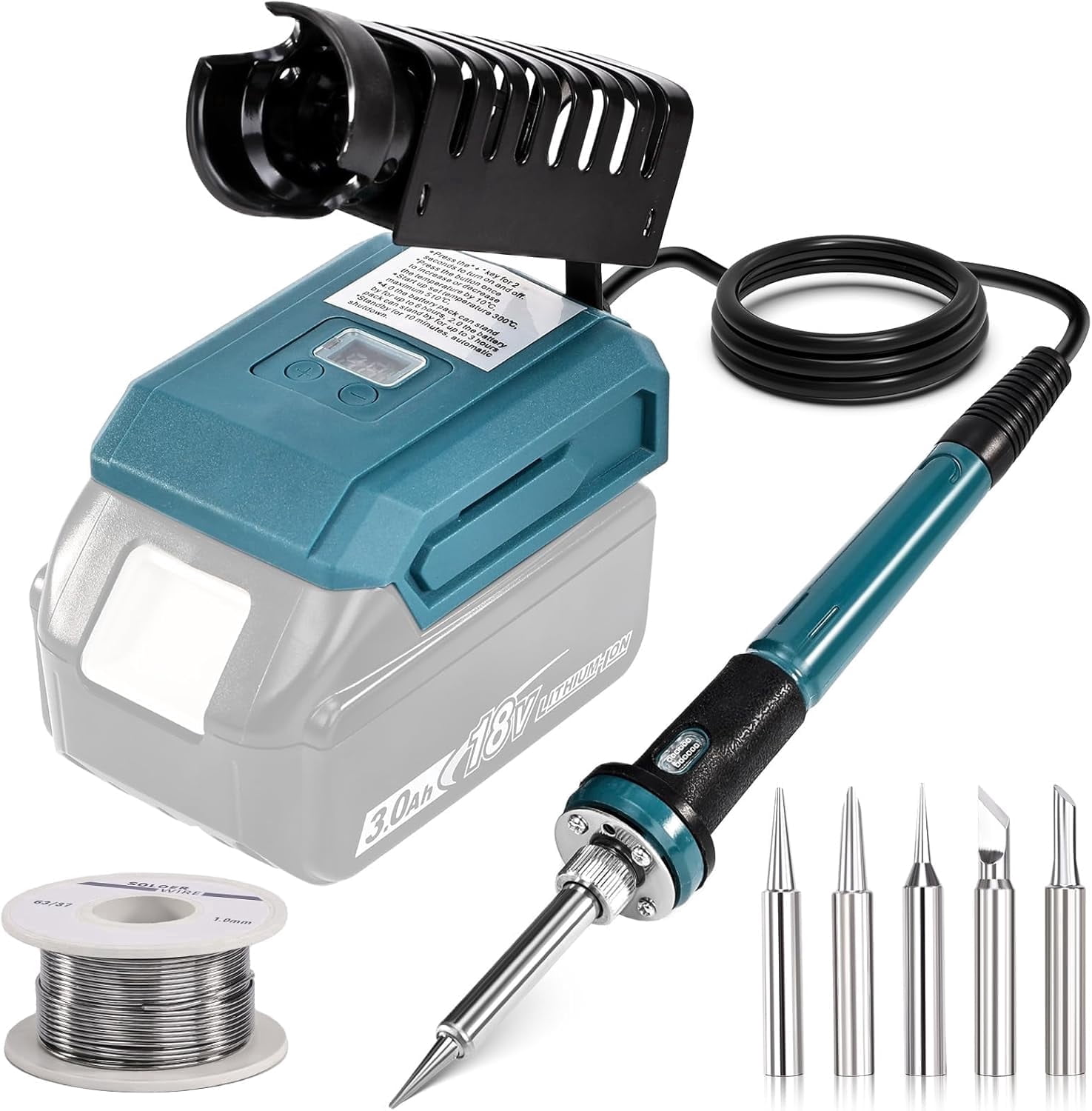 TWOWIN Cordless Soldering Iron Kit for Makita 18V/21V Battery, Soldering Iron Station 60W with Solder Wire, Welding Machine,5 Tips & Adjustable Temp 300-510°C (Tool Only)