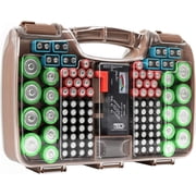 Battery Storage Organizer, The Battery Organizer Storage Case with Tester, Clear Battery Case, Battery Holder for 180 Batteries of Various Sizes, Cocoa