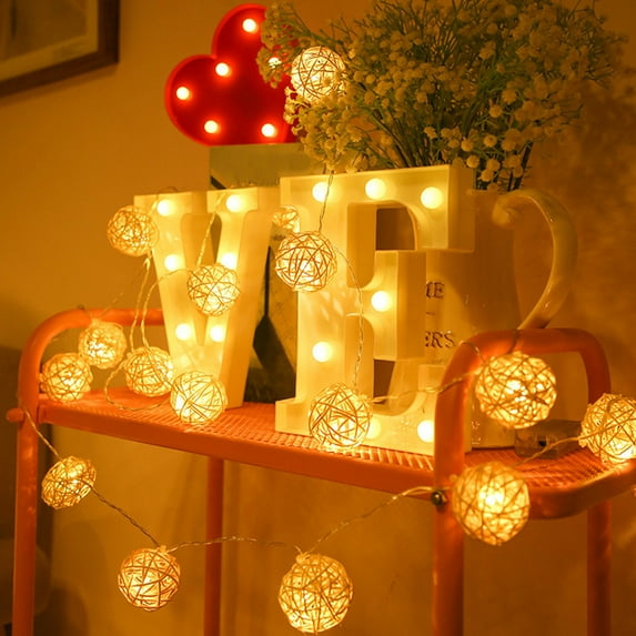 Battery String Light for Indoor: 9.84Ft/20 LED Cotton Ball Lanterns USB - Bohemian Hanging Art Deco for Christmas Bedroom Girl Style Wedding Woven Round Ball
