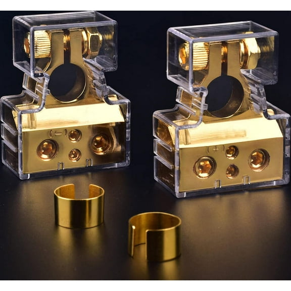 Battery Terminal Connectors, 0/2/4/6/8/10 AWG Battery Terminals, Heavy Duty Car Battery Terminal, Top Post Multiple Battery Terminal (Gold)
