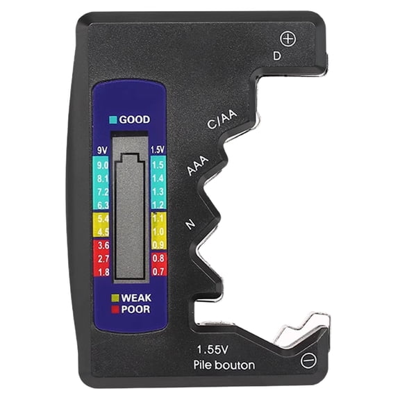 Battery Tester With Lcd Display,Multi Purpose Small Battery Checker For All Battery C,Aa ,Aaa ,D ,N ,9Vbatteries,1.5V Button Cell,Battery Tester,Battery Tester For Household Batteries,Black
