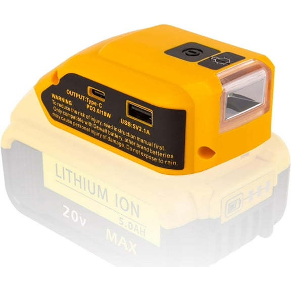 Battery USB Charger Adapter for DeWalt 20V MAX Battery Generator Power Converter with USB Charger Type C and LED Lights for Work RV Camping Travel, Tool Only