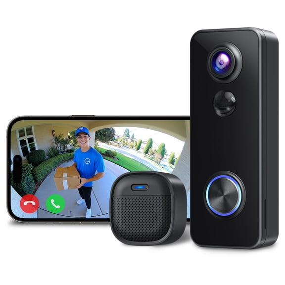 Battery Video Doorbell with 180 View, Two-Way Talk, Human Detection, No Monthly Fee, 2.4G Wi-Fi Chime, Local & Cloud Storage, Works with Alexa & Google Home