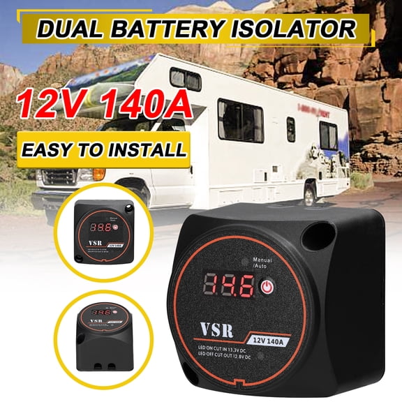 Battery Voltage Sensitive Relay Isolator 12 V 140A Dual Battery Isolator Battery Isolation Controller Manual/Auto Modes VSR-Voltage Sensitive Relay with Digital Display for ATV UTV Boat RV