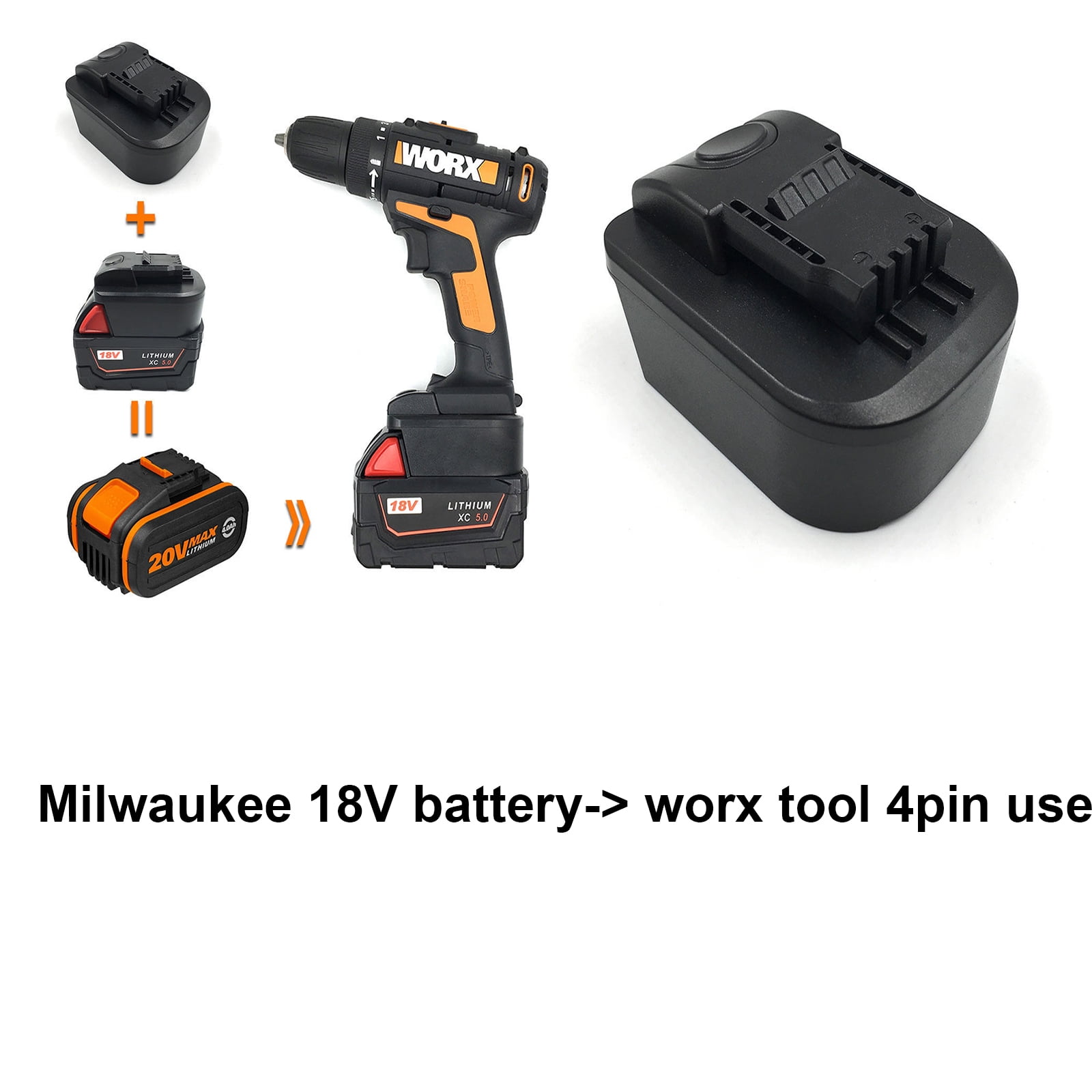 Battery adapter for Mil**wau*kee 18v Battery use on Worx-4Pin Power tools